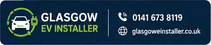 Glasgow EV Installer branded contact banner with phone number and website information.