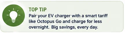 EV charging smart tariff savings tip graphic for overnight home charging in Scotland.