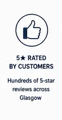 5-star rated EV charger installer trust badge for Glasgow and Central Scotland.