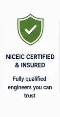 NICEIC certified and insured EV charger installer trust badge for Glasgow and Central Scotland.